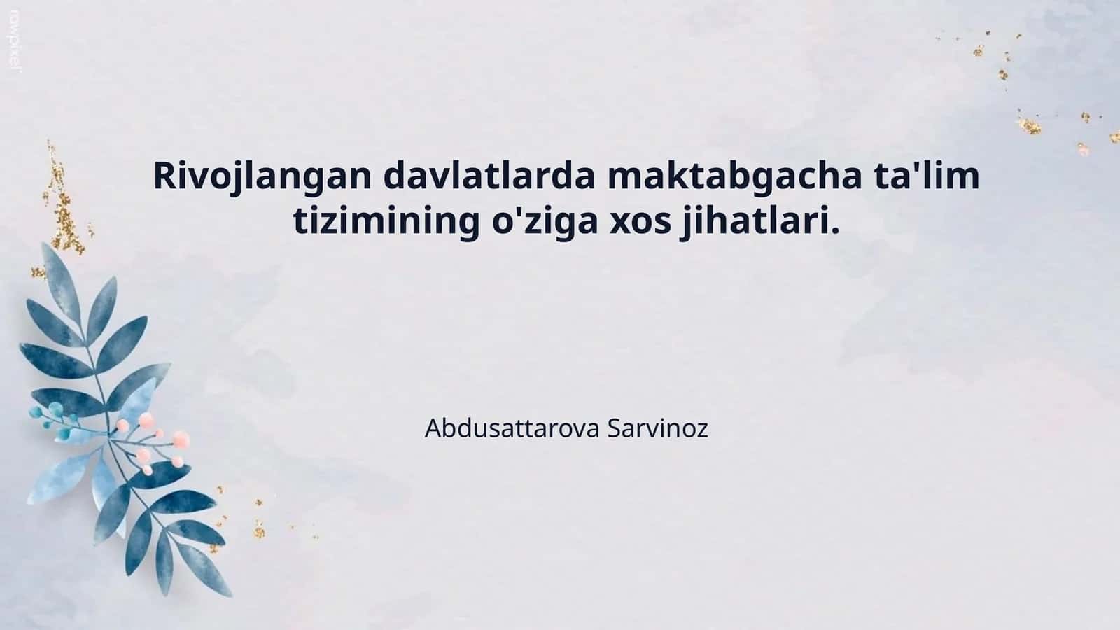 Rivojlangan davlatlarda maktabgacha ta'lim tizimining o'ziga xos jihatlari.