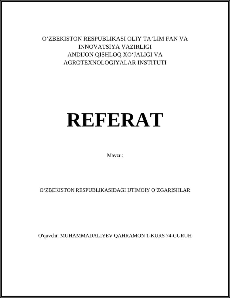 O‘ZBEKISTON RESPUBLIKASIDAGI IJTIMOIY O‘ZGARISHLAR