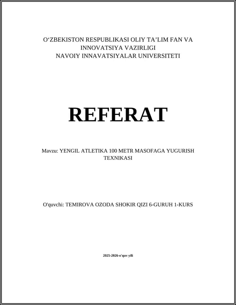 YENGIL ATLETIKA 100 METR MASOFAGA YUGURISH TEXNIKASI