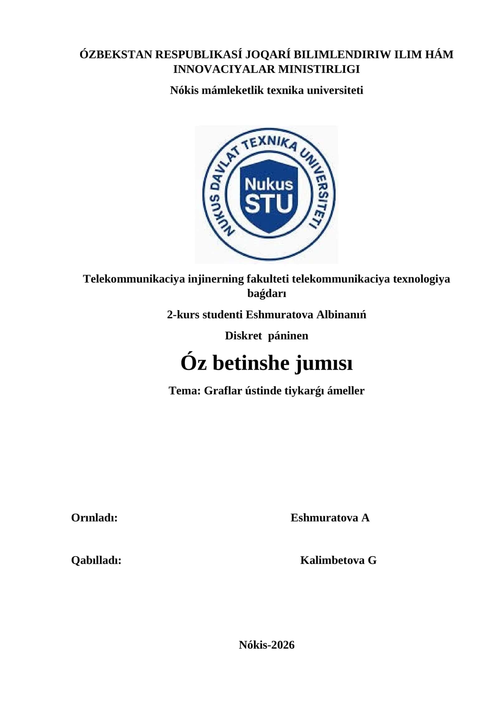 Graflar ústinde tiykarǵı ámeller