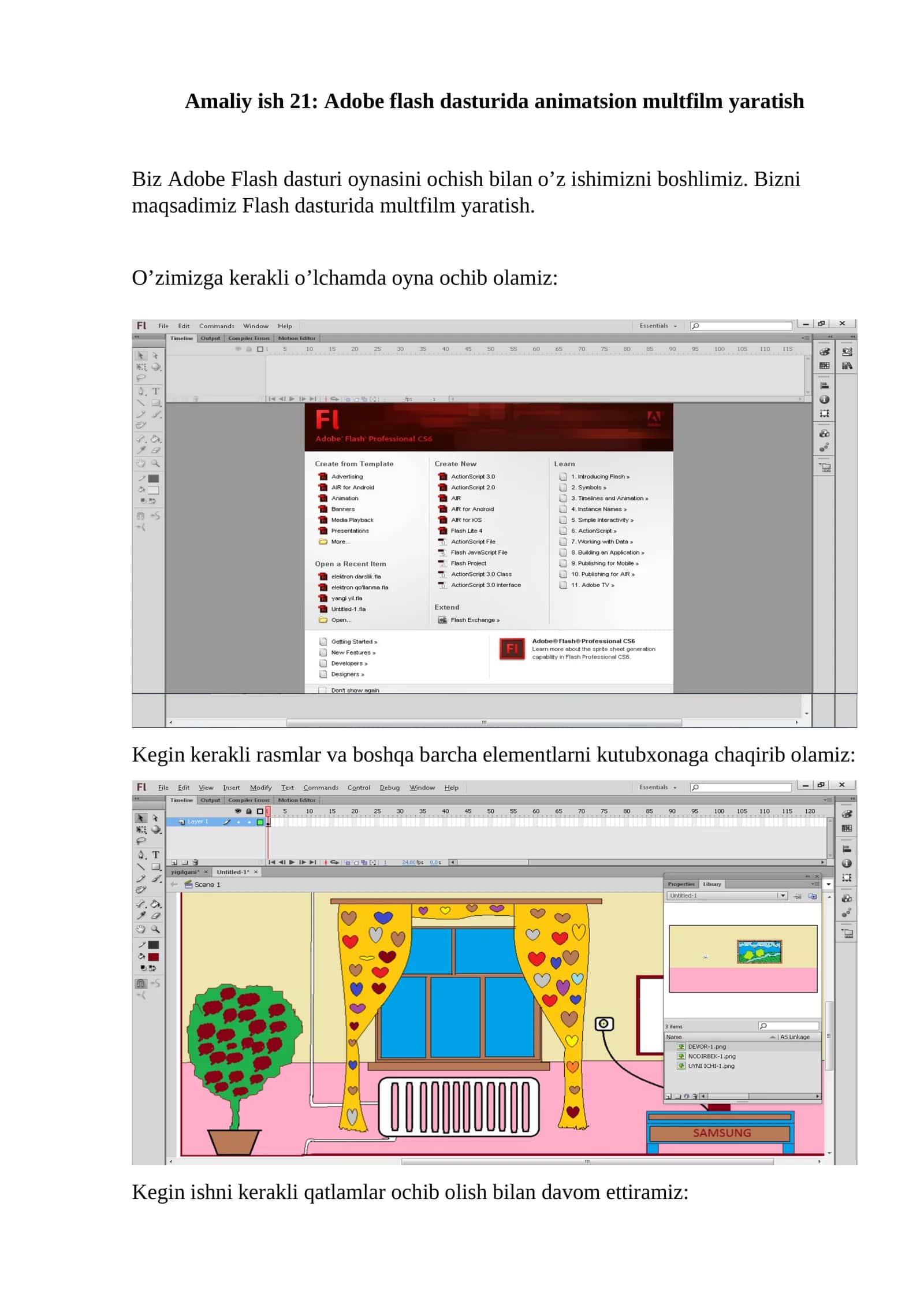 Amaliy ish 21: Adobe flash dasturida animatsion multfilm yaratish