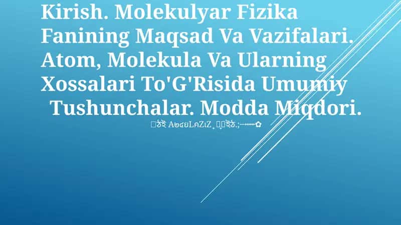 Molekulyar Fizika Faniga Kirish