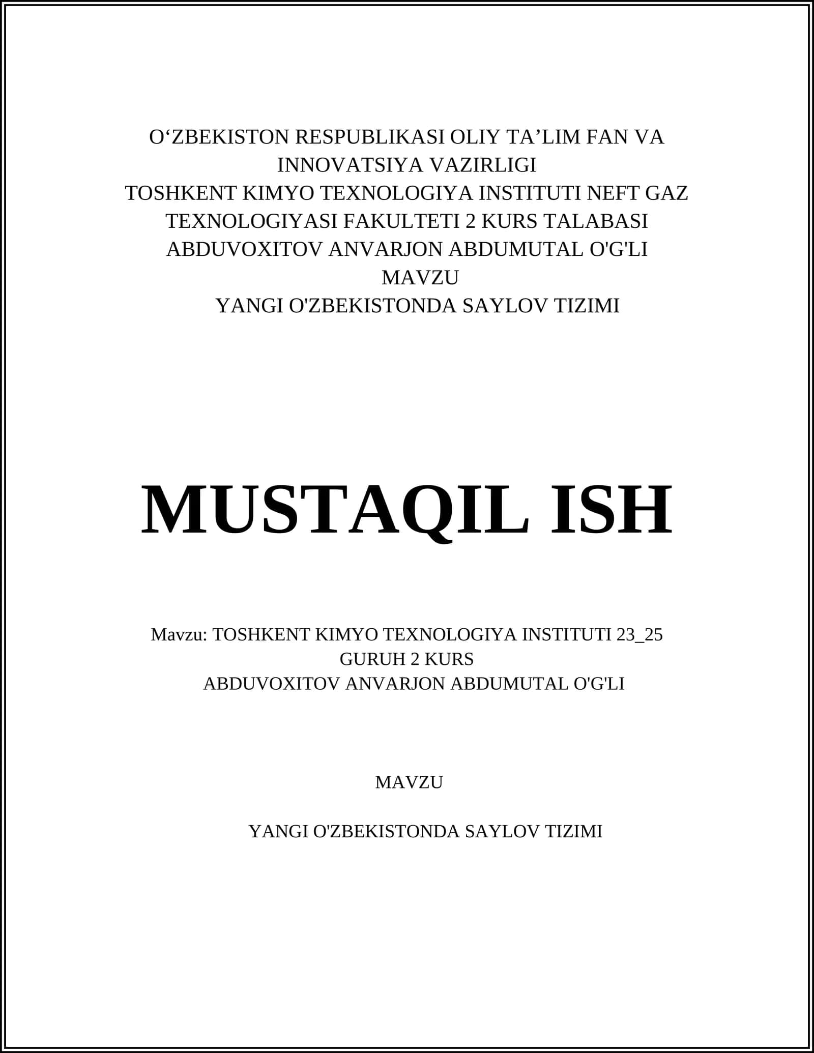 YANGI O'ZBEKISTONDA SAYLOV TIZIMI