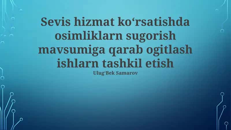 Sug'orish va ozuqa moddalarini o'zlashtirish