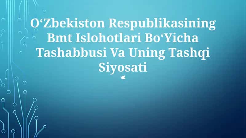 O‘Zbekiston Respublikasining Bmt Islohotlari Bo‘Yicha Tashabbusi Va Uning Tashqi Siyosati