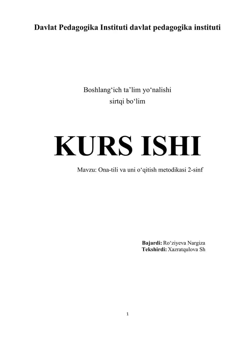 Ona-tili va uni oʻqitish metodikasi 2-sinf