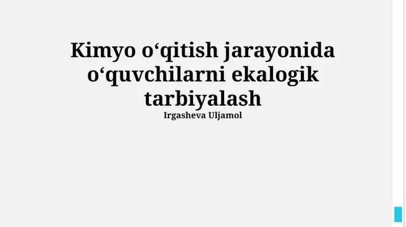 Kimyo ta'limining ekologik jihatlari