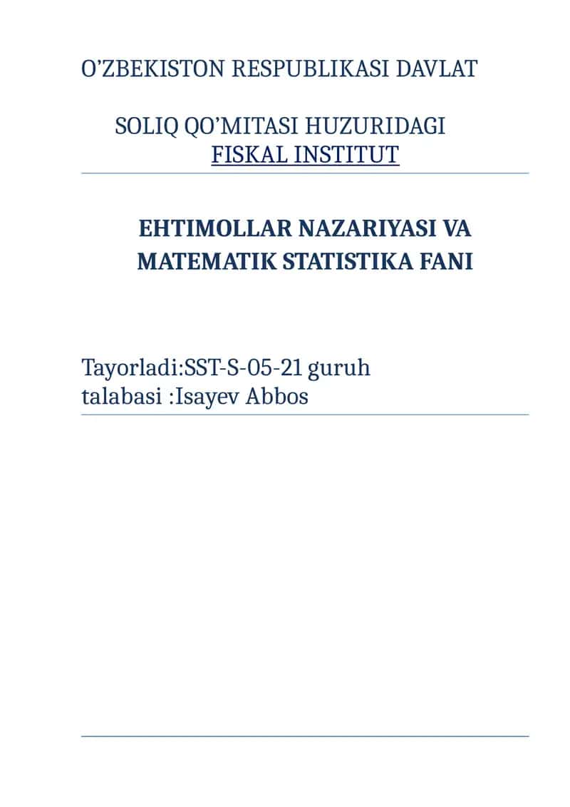 Ehtimollar Nazariyasi va Matematik Statistika Fani