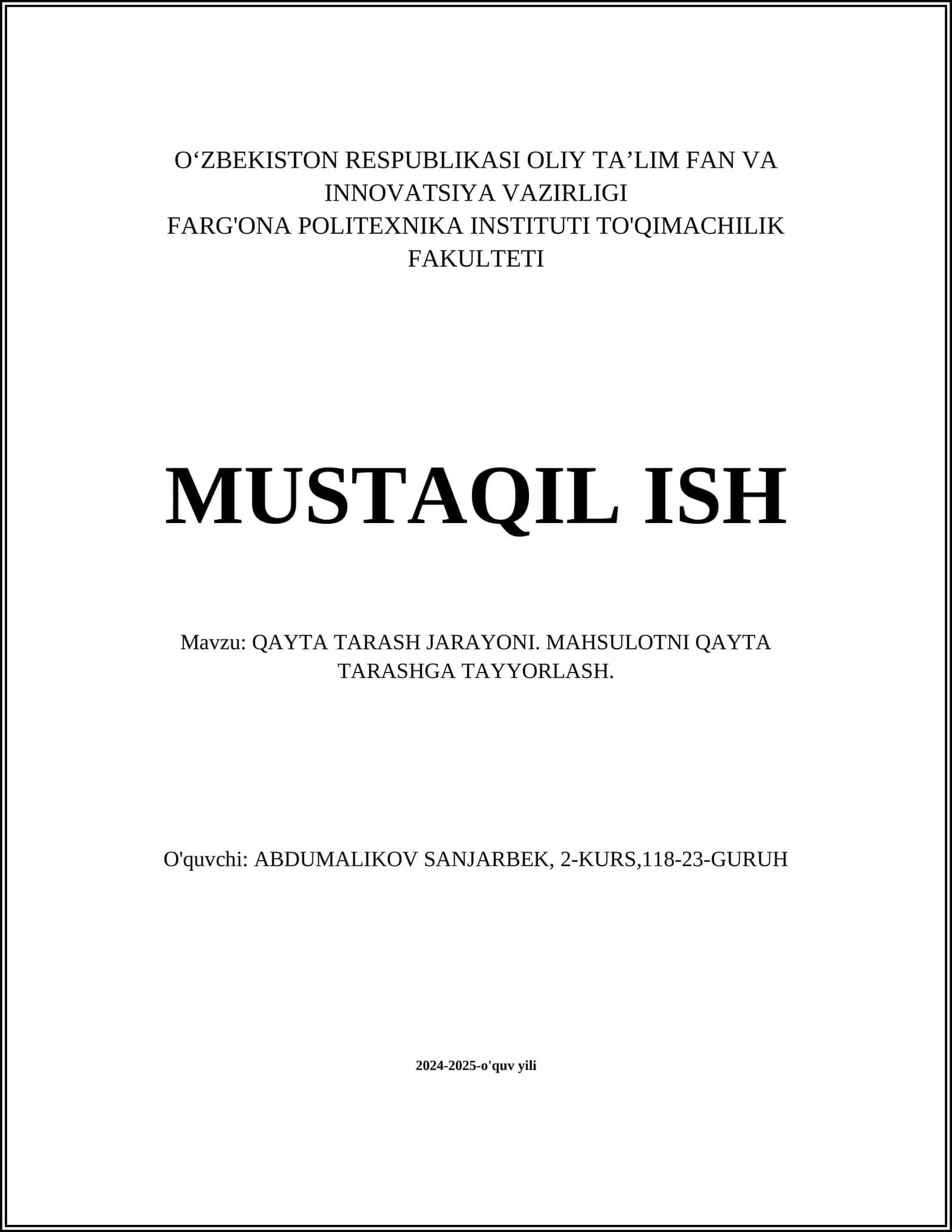 Qayta Tarash Jarayoni