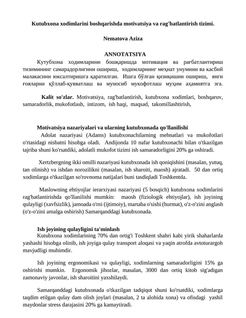 Motivatsiya va rag'batlantirish tizimi