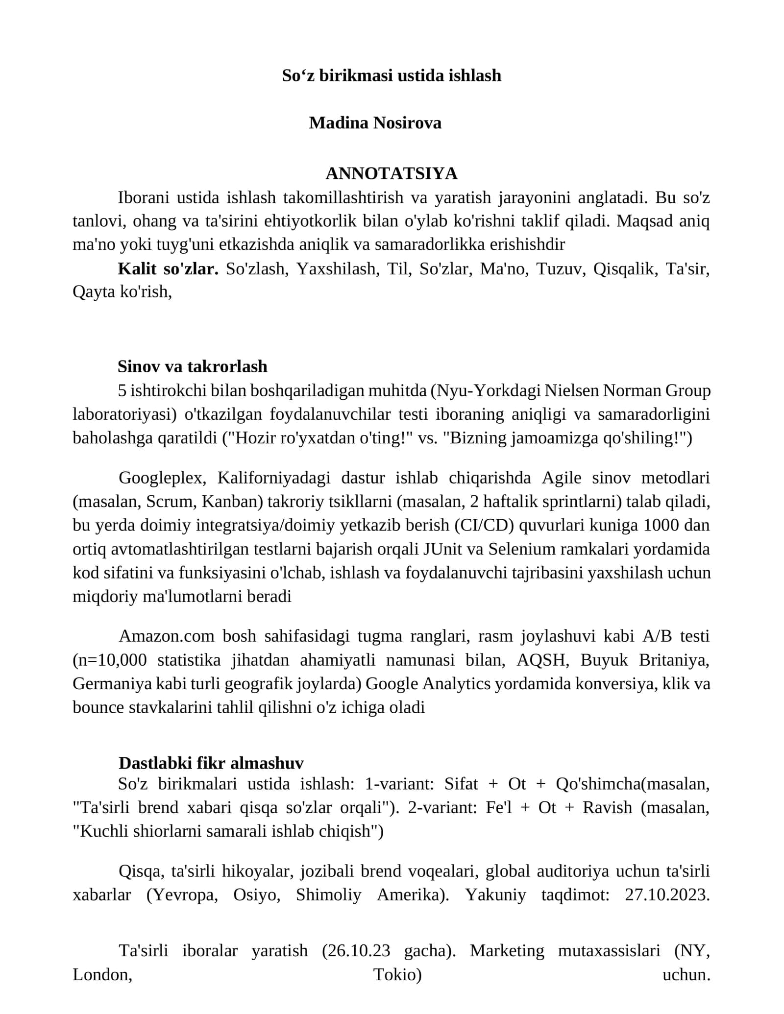 Soʻz birikmasi ustida ishlash