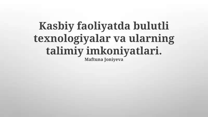 Bulut Texnologiyalari va Kasbiy Faollik