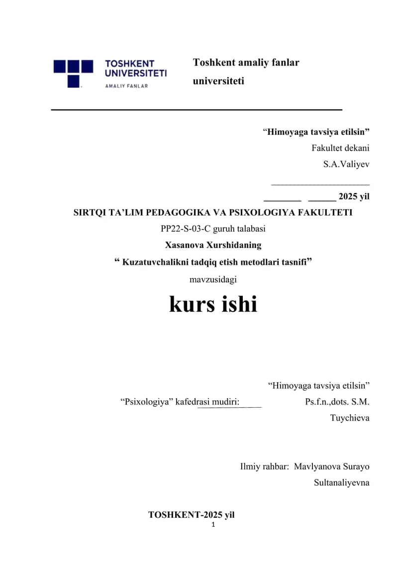 Kuzatuvchalikni tadqiq etish metodlari tasnifi