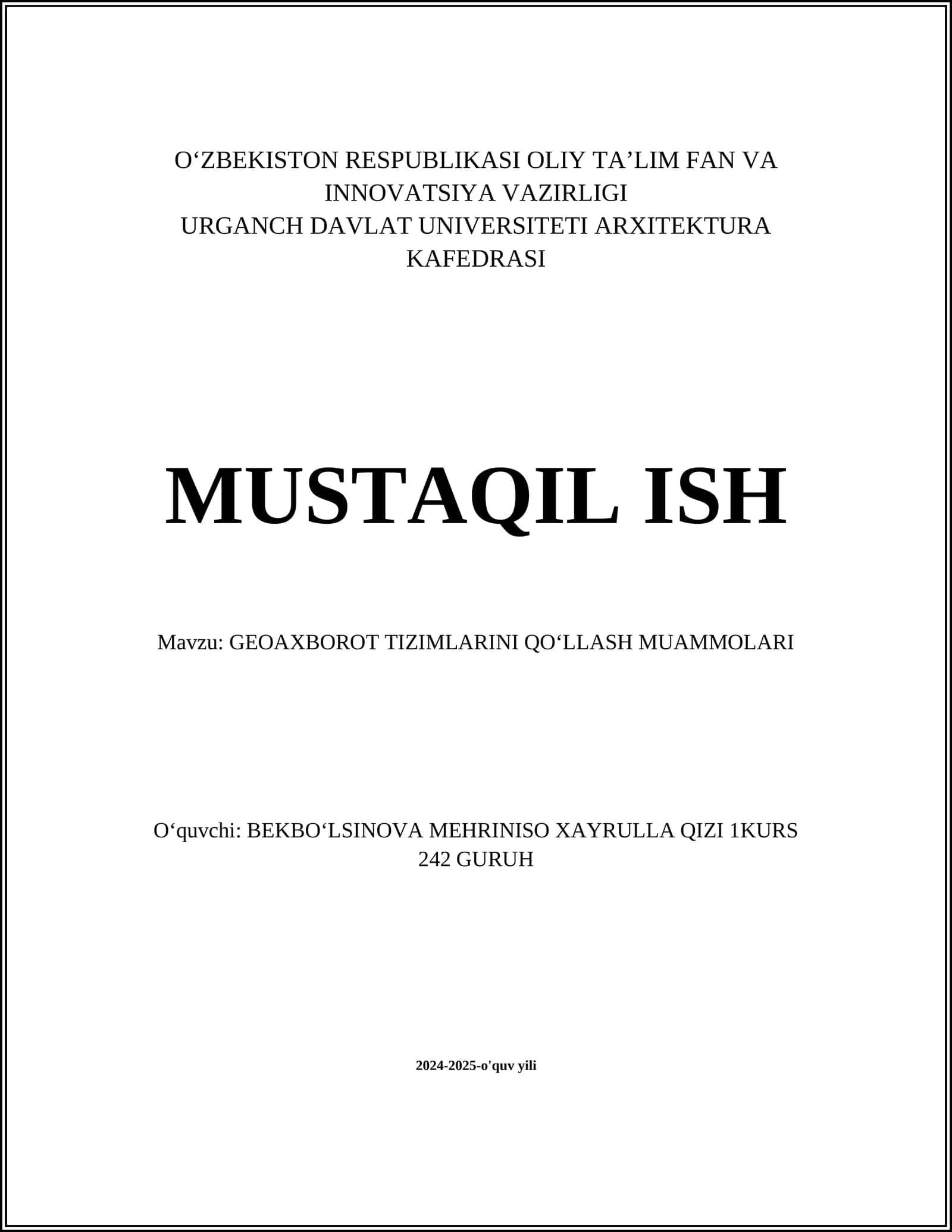 GEOAXBOROT TIZIMLARINI QO‘LLASH MUAMMOLARI