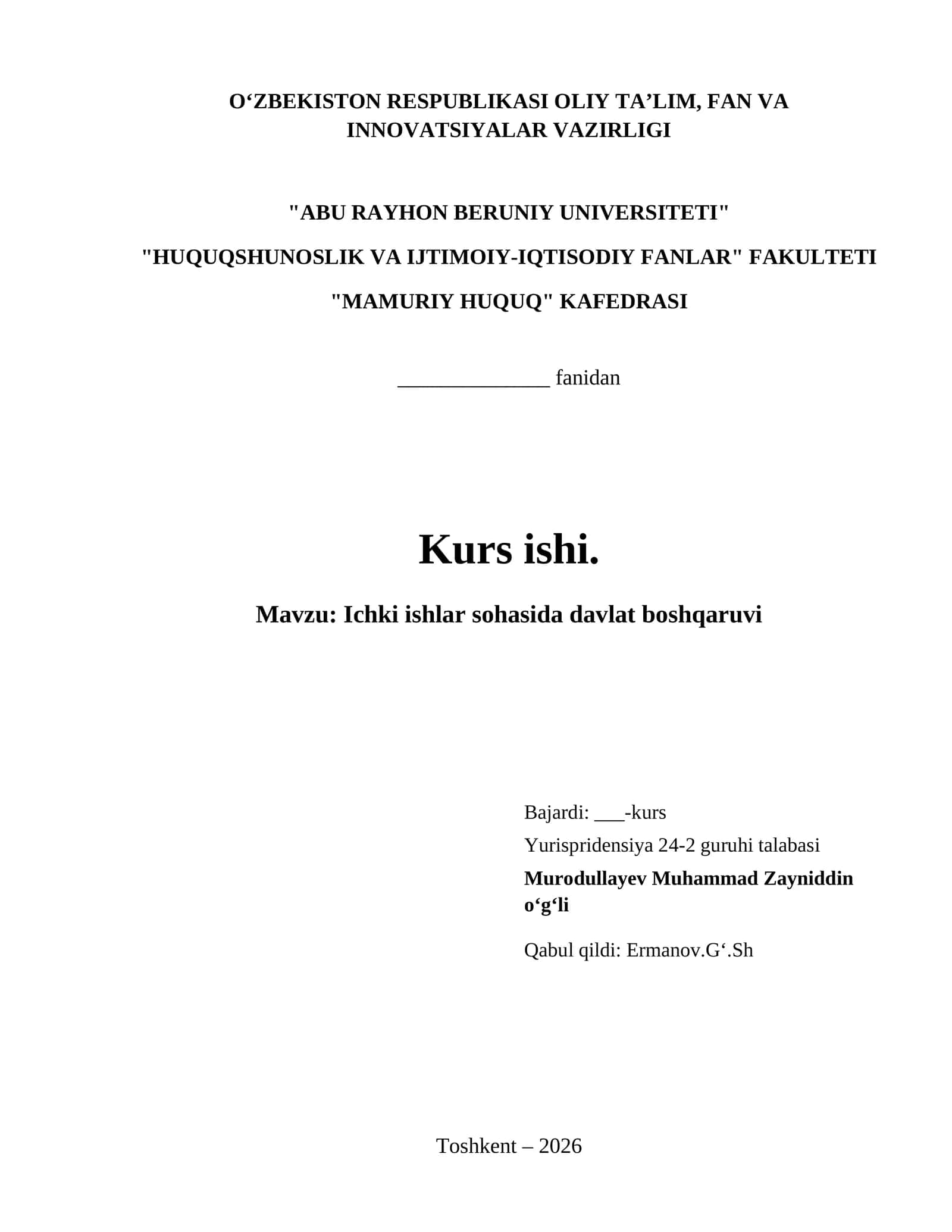 Ichki ishlar sohasida davlat boshqaruvi