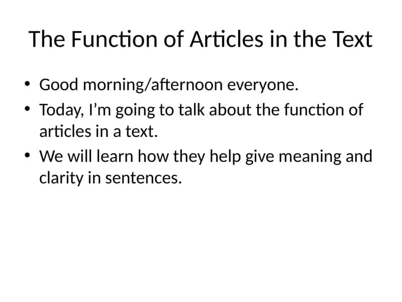 The Function of Articles in the Text