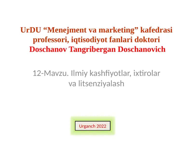 Ilmiy kashfiyotlar, ixtirolar va litsenziyalash