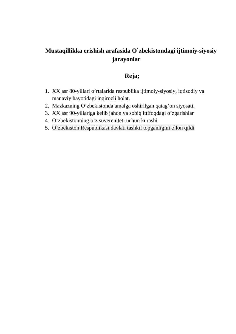 O`zbekistondagi ijtimoiy-siyosiy jarayonlar