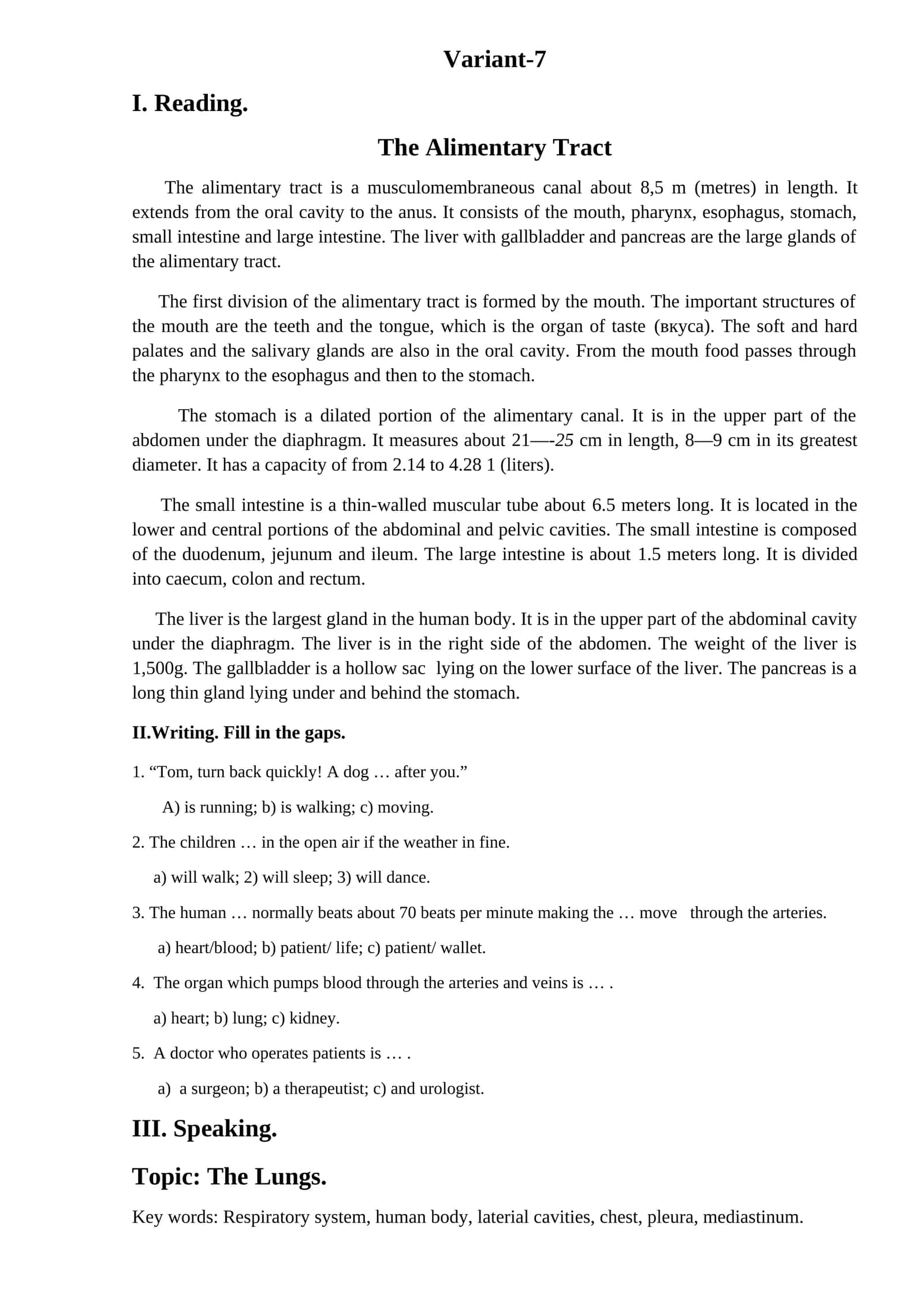 The Alimentary Tract