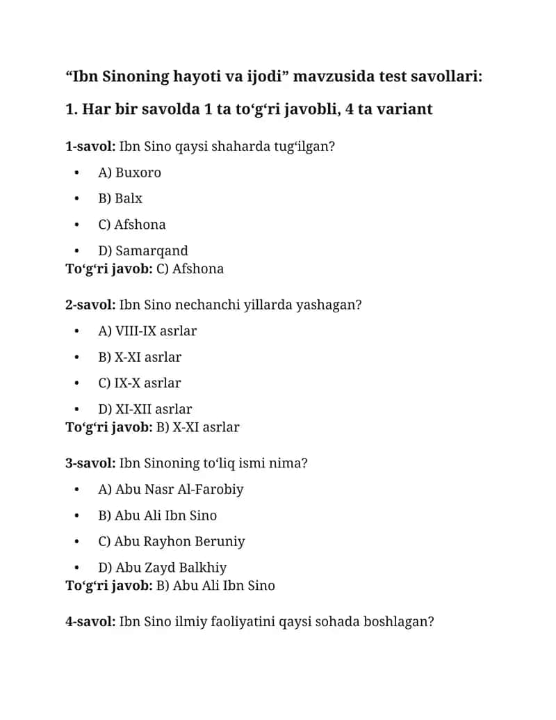 "Ibn Sinoning hayoti va ijodi"