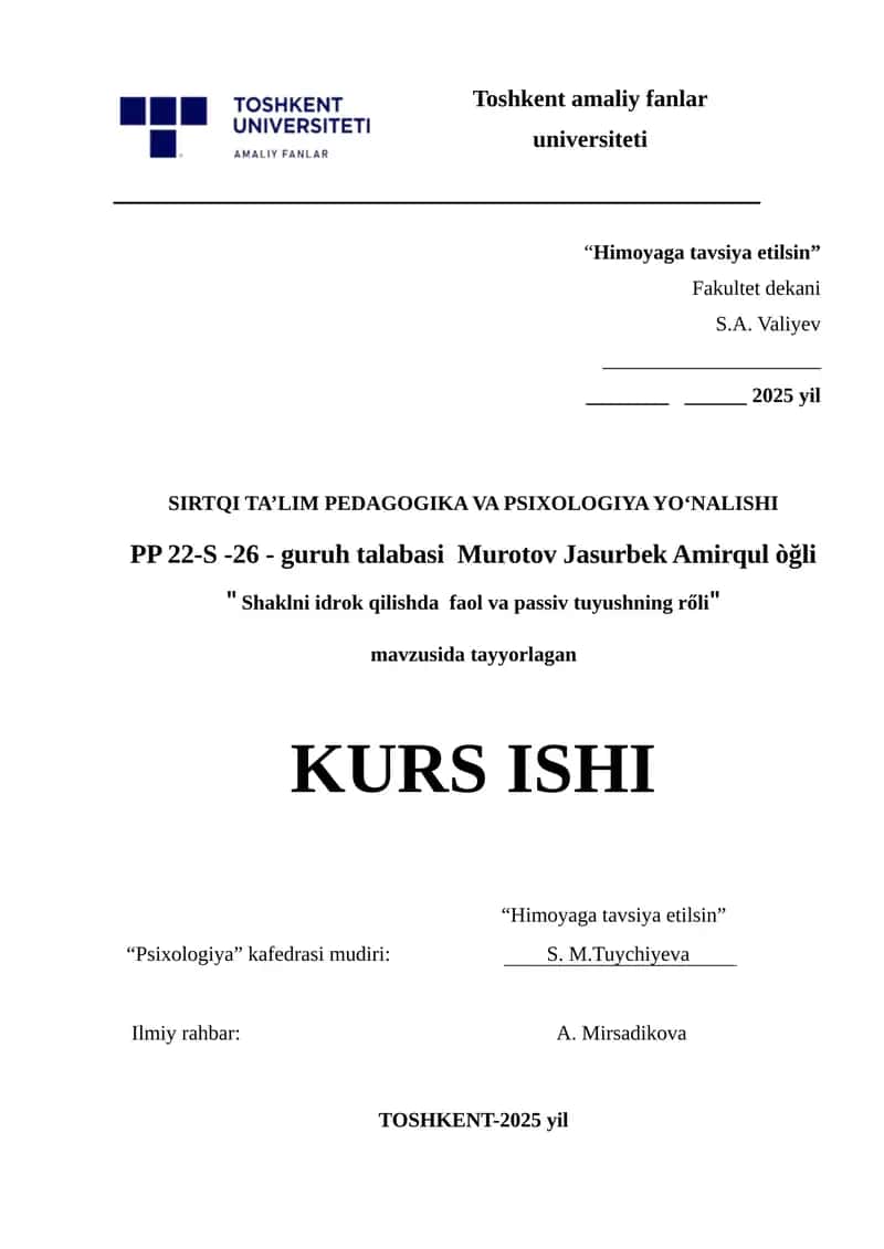 Shaklni idrok qilishda faol va passiv tuyushning rőli