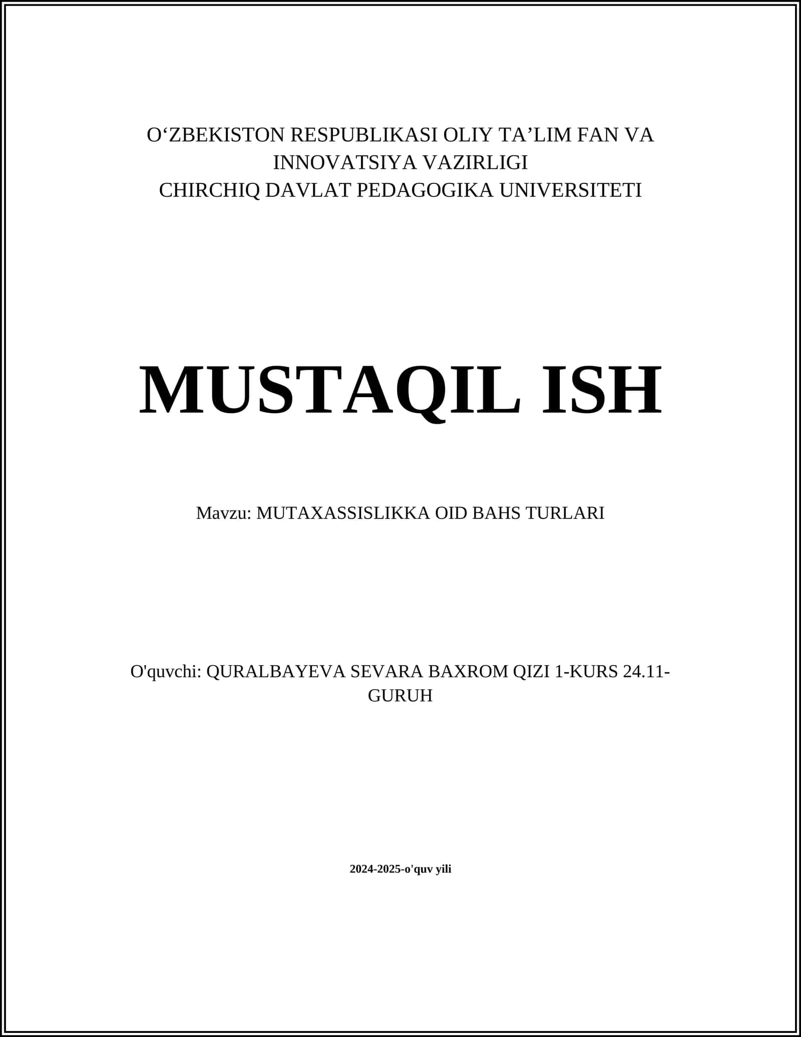 MUTAXASSISLIKKA OID BAHS TURLARI