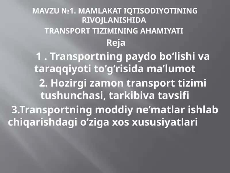 Transport tiziminin ahmiyati