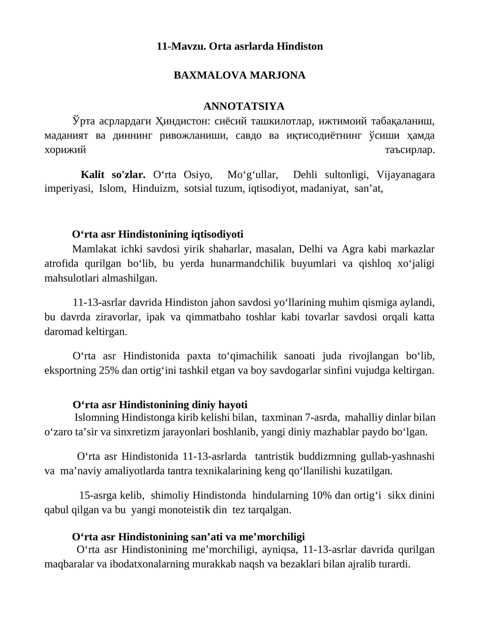 11-Mavzu. Orta asrlarda Hindiston
