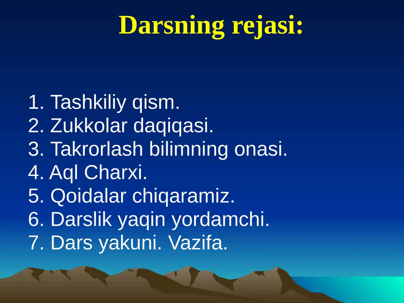 7-sinf Ona tili dars ishlanma. Fe'llarning tuzilishiga ko'ra turlari va ularning imlosi