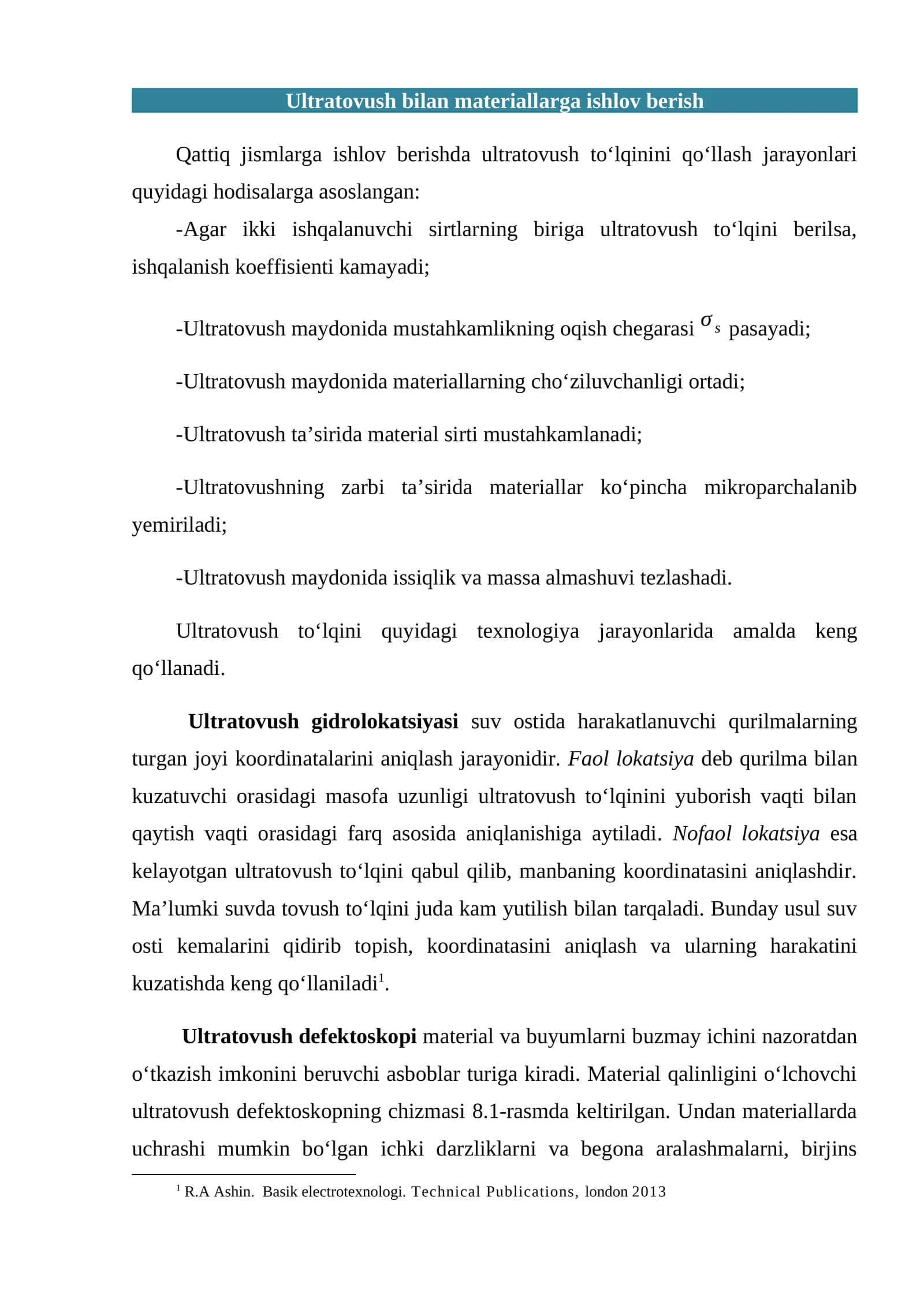 Ultratovush bilan materiallarga ishlov berish