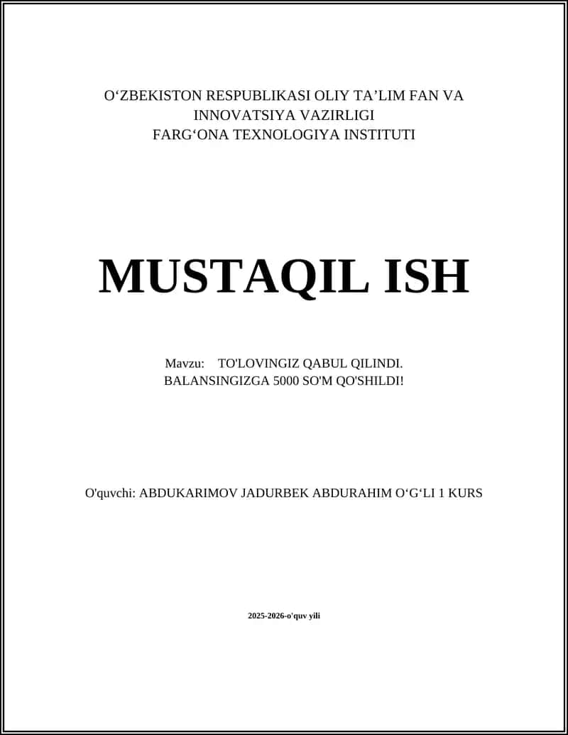 To'lov tasdiqi va tranzaksiya raqami