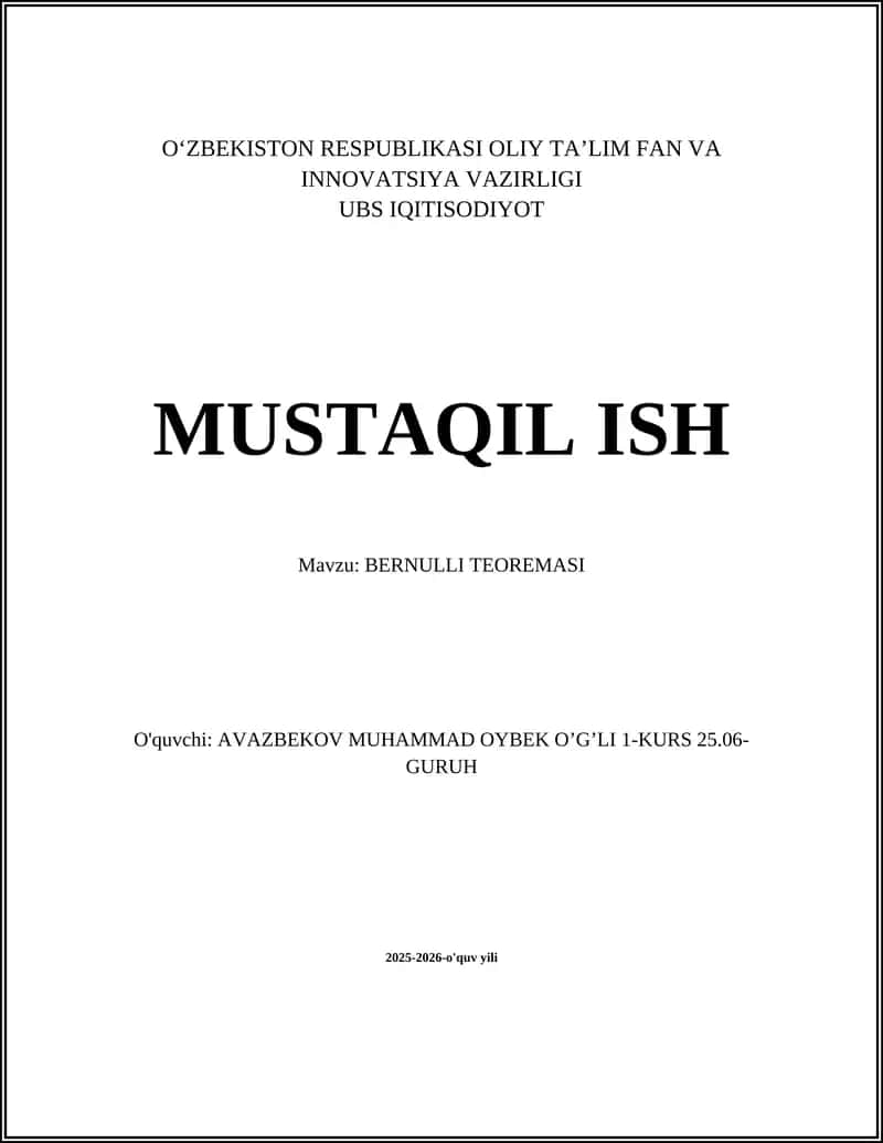 BERNULLI TEOREMASI
