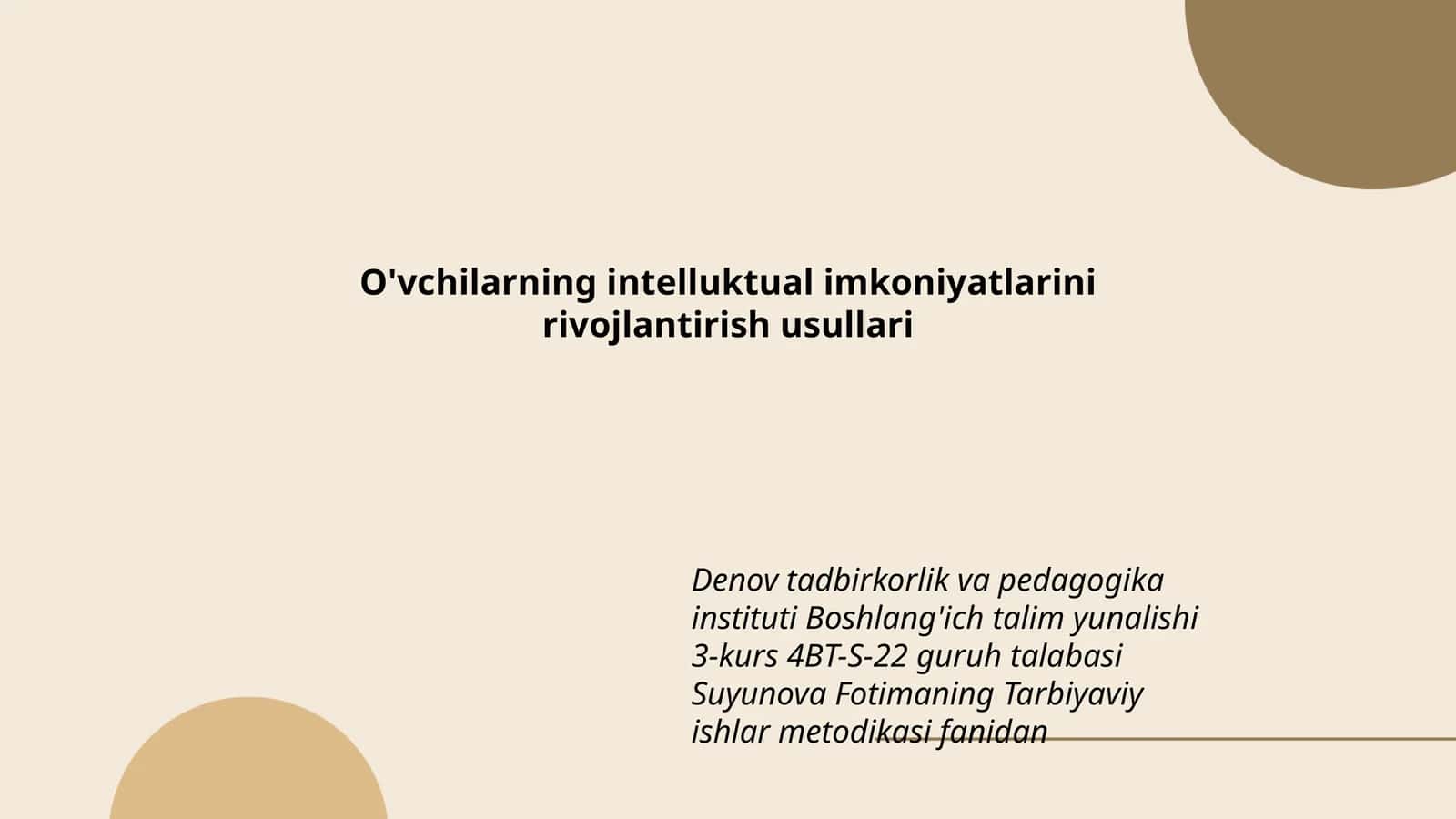 O'vchilarning intelluktual imkoniyatlarini rivojlantirish usullari