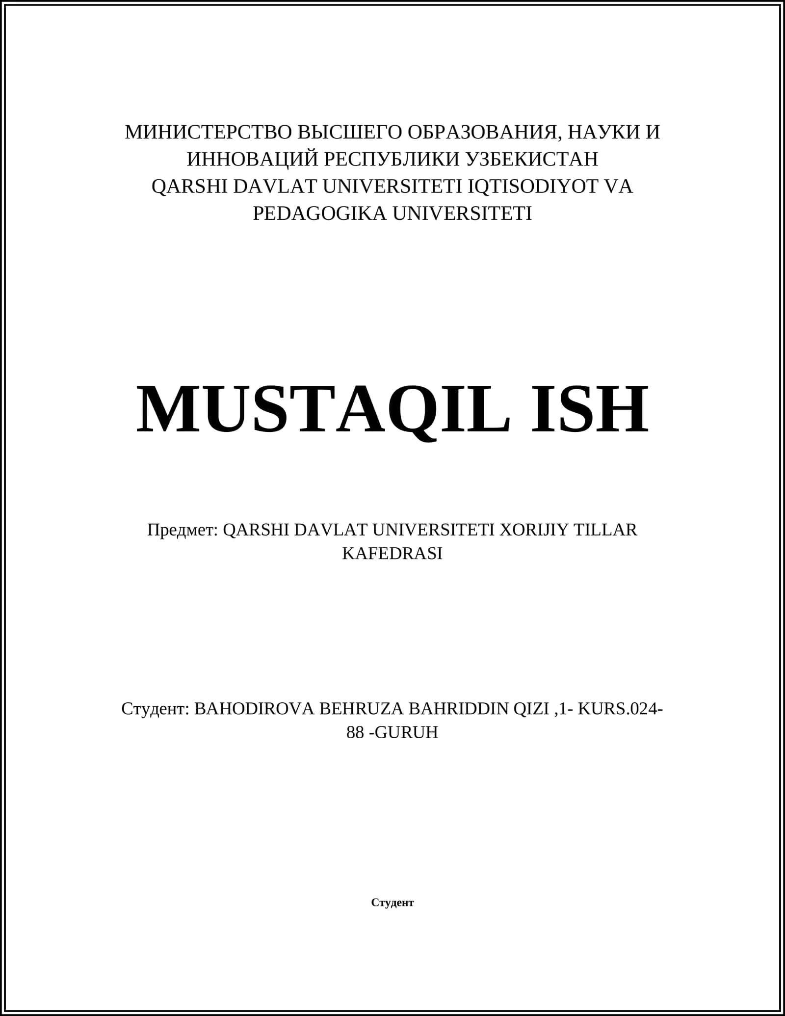 QARSHI DAVLAT UNIVERSITETI XORIJIY TILLAR KAFEDRASI