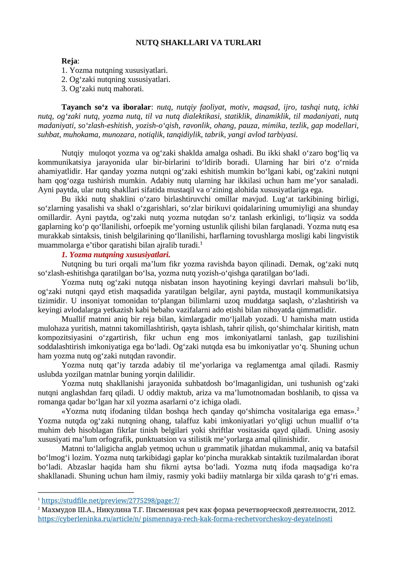 Nutq Shakllari va Turlari