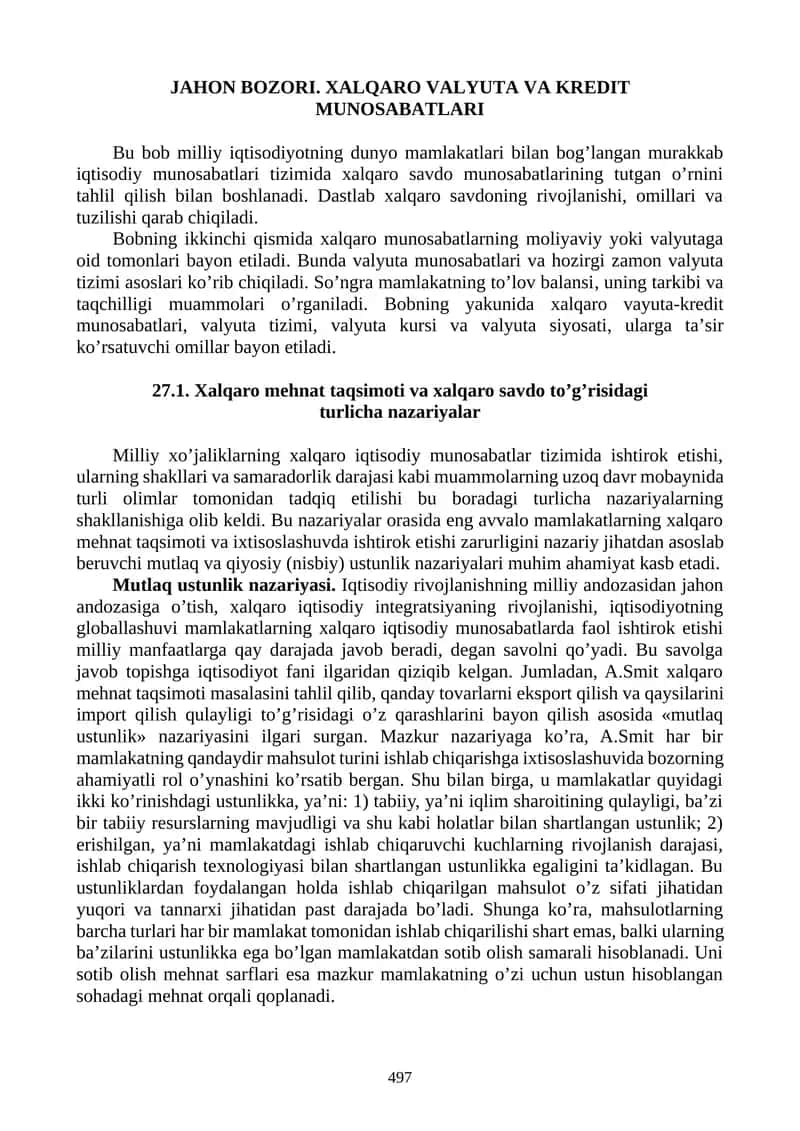 JAHON BOZORI. XALQARO VALYUTA VA KRЕDIT