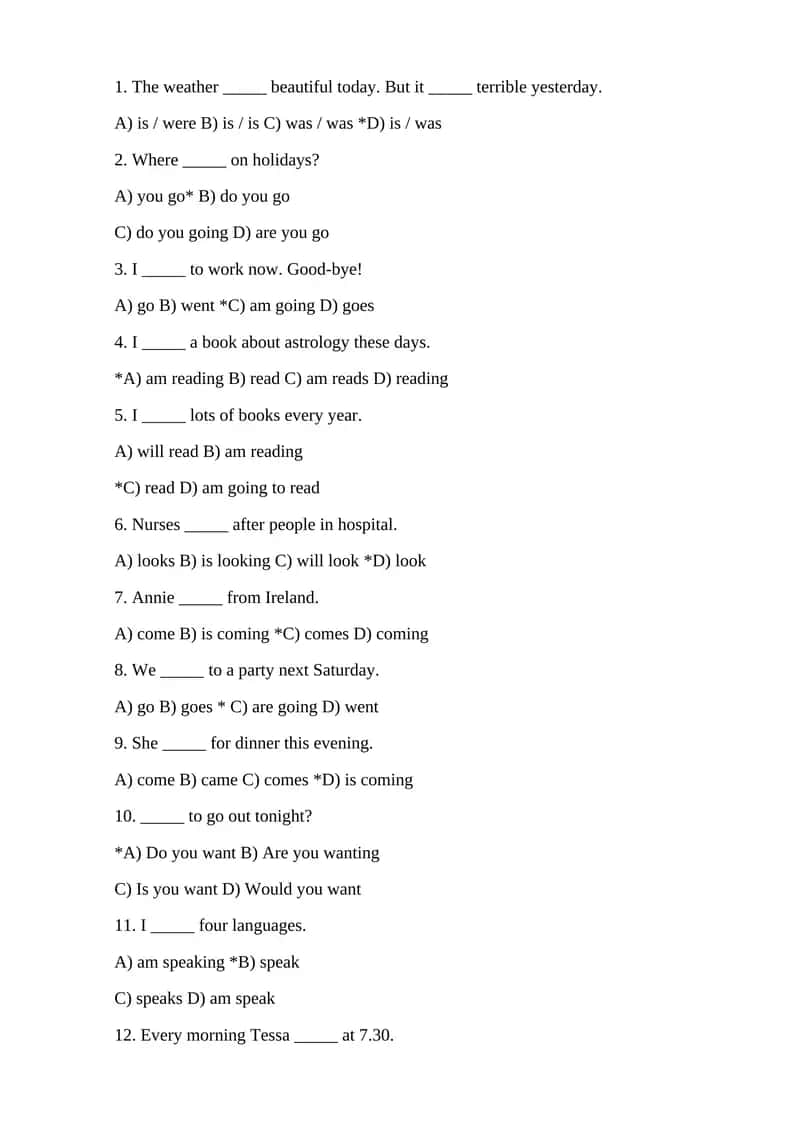 English language test questions