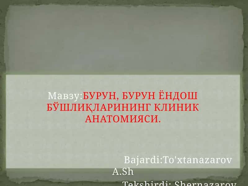 БУРУН, БУРУН ЁНДОШ БЎШЛИҚЛАРИНИНГКЛИНИК АНАТОМИЯСИ