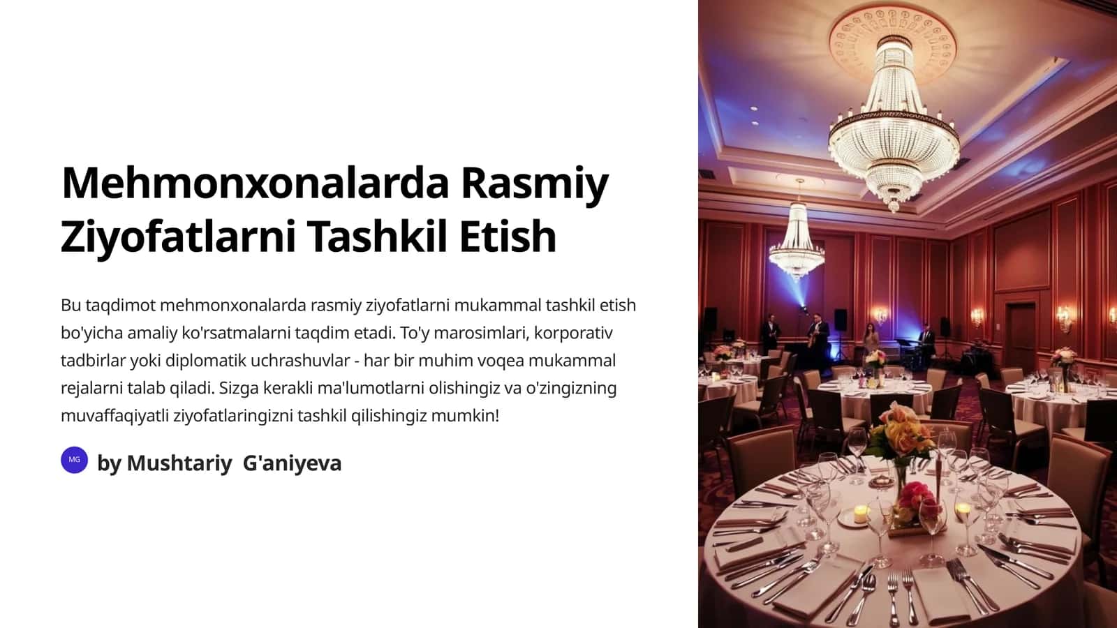 Mehmonxonalarda Rasmiy Ziyofatlarni Tashkil Etish