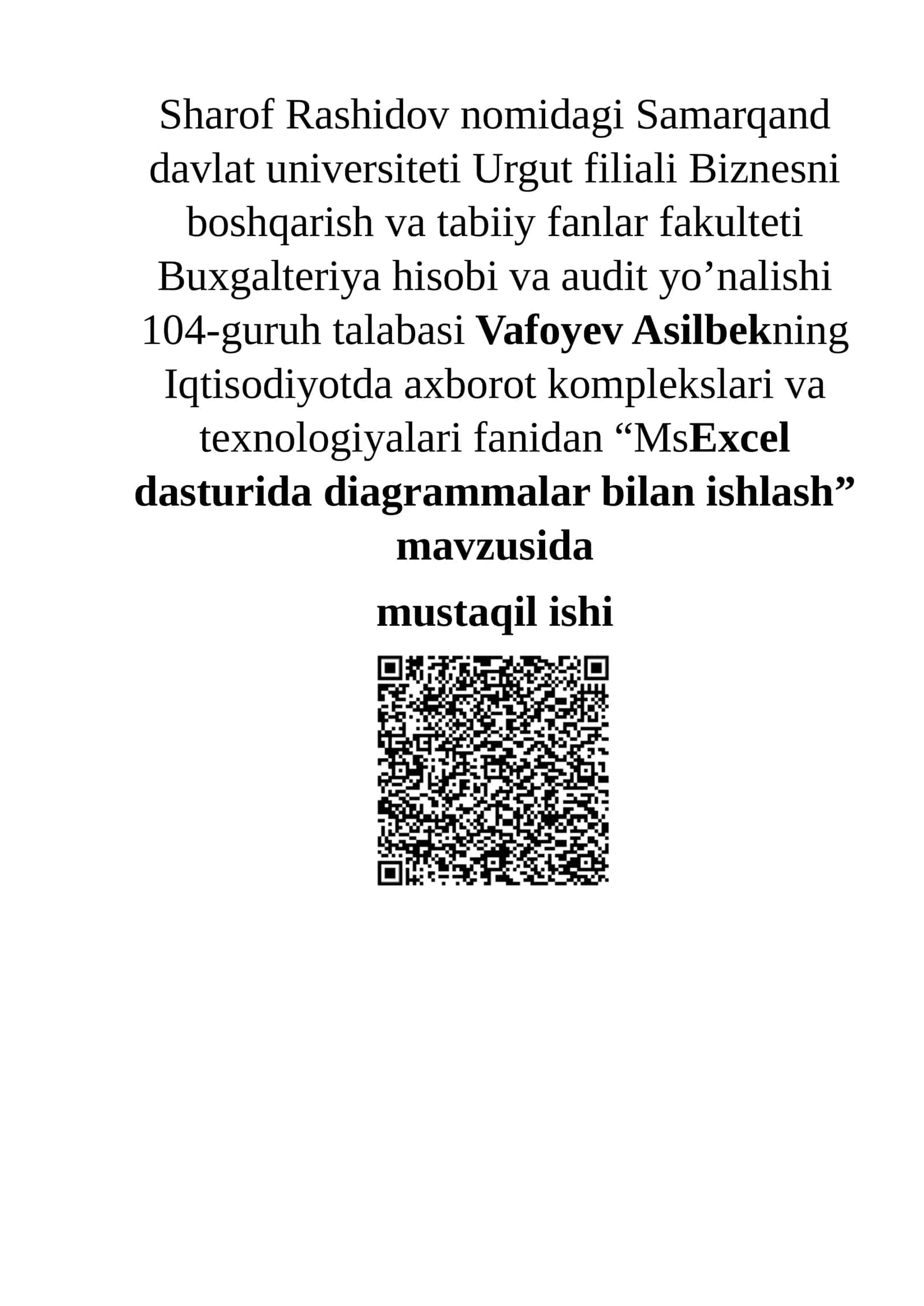 MsExcel dasturida diagrammalar bilan ishlash