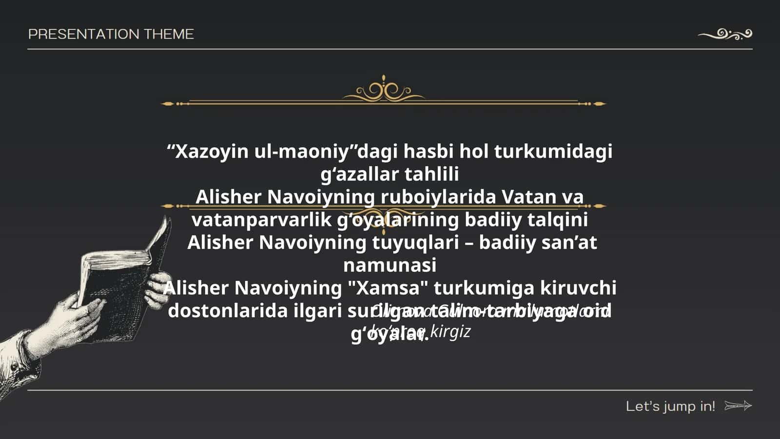 "Xazoyin ul-maoniy"dagi hasbi hol turkumidagi g‘azallar tahlili