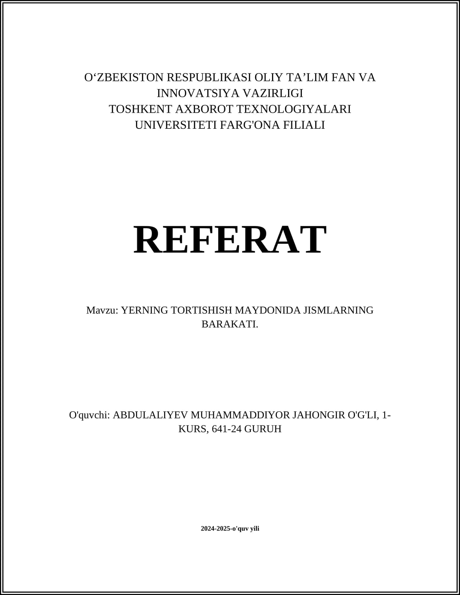 YERNING TORTISHISH MAYDONIDA JISMLARNING BARAKATI