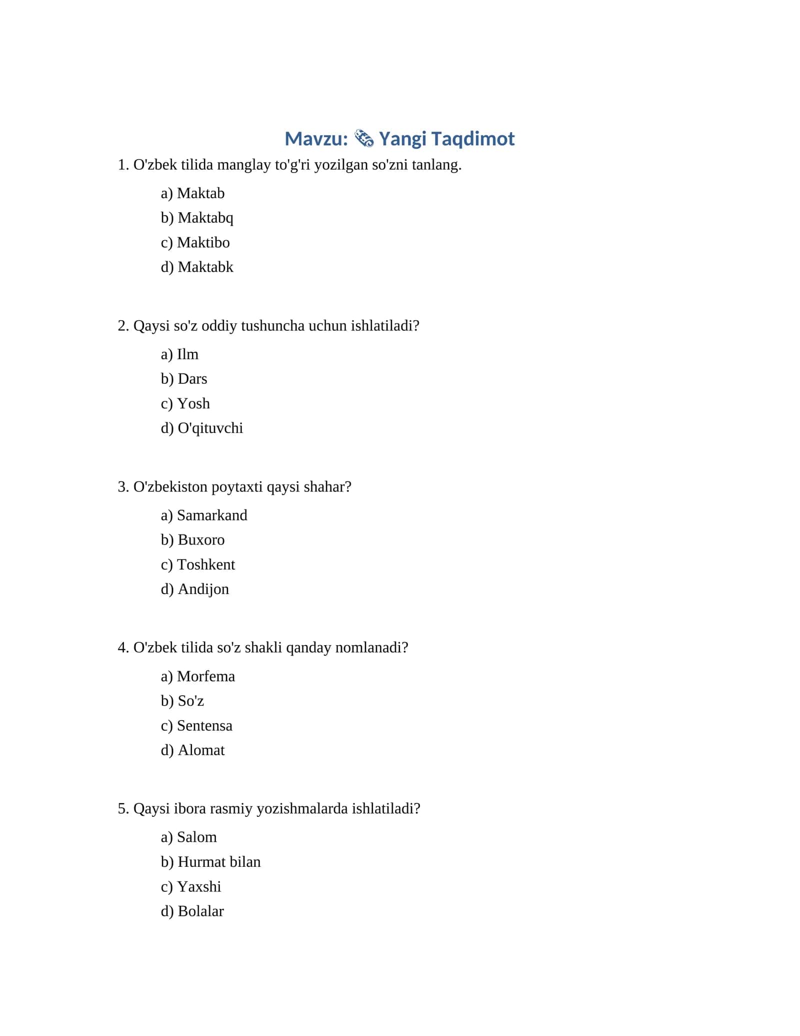 Mavzu: π Yangi Taqdimot