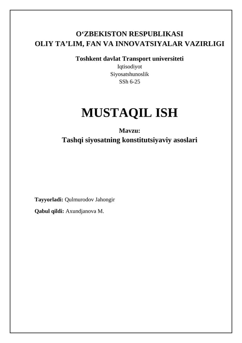 Tashqi siyosatning konstitutsiyaviy asoslari