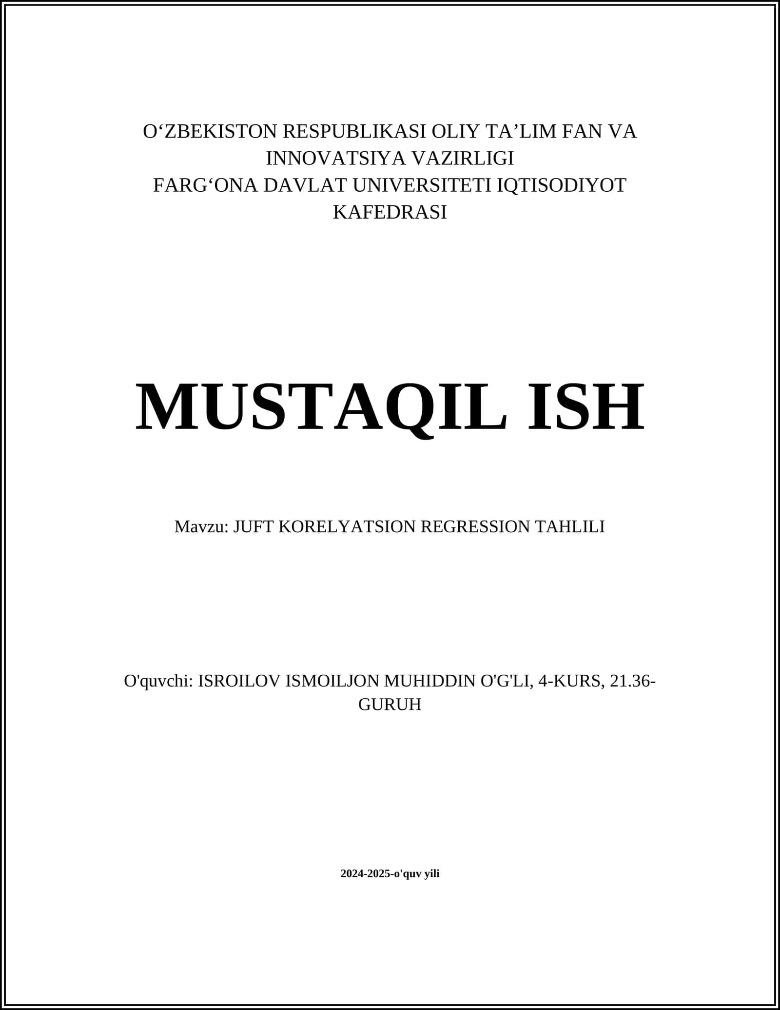 JUFT KORELYATSION REGRESSION TAHLILI