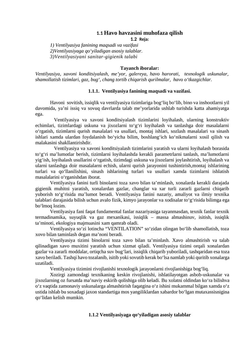 Ventilyasiya va xavoni konditsiyalash tizimlari