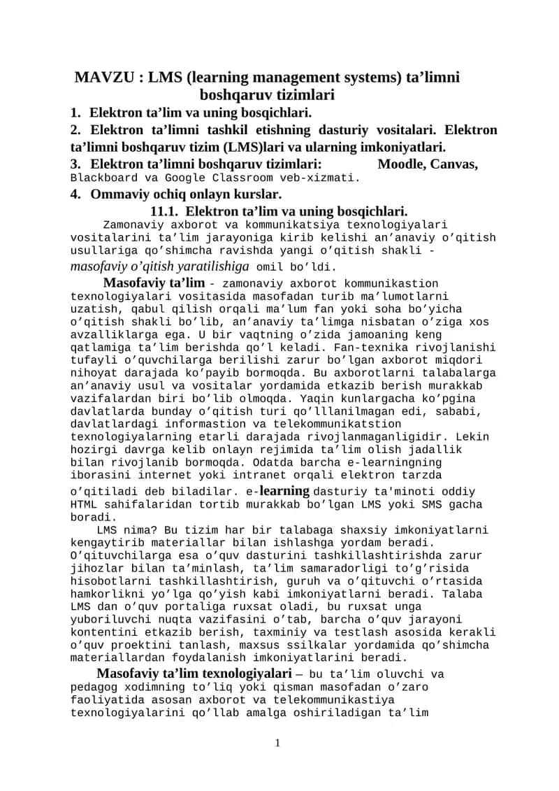 LMS (learning management systems) ta’limni boshqaruv tizimlari