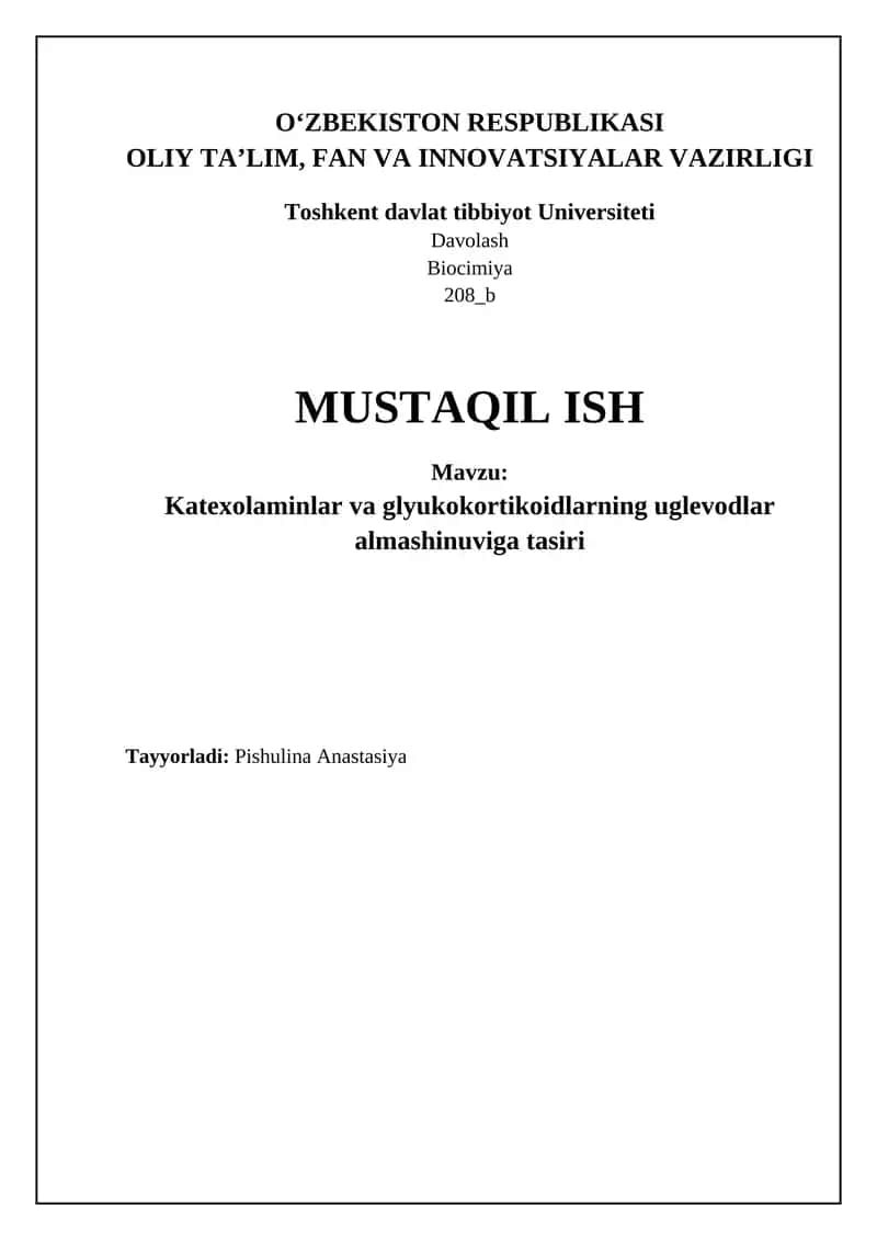 Katexolaminlar va glyukokortikoidlarning uglevod metabolizmiga ta'siri: Umumiy ko'rinish