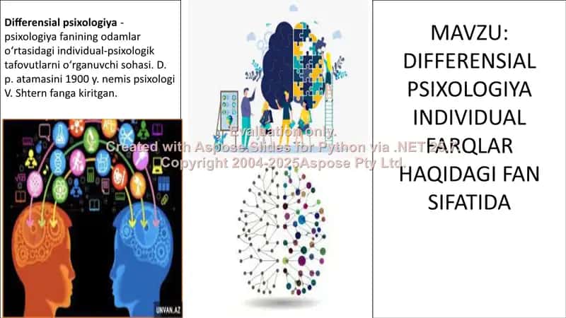 DIFFERENSIAL PSIXOLOGIYA INDIVIDUAL FARQLAR HAQIDAGI FAN SIFATIDA