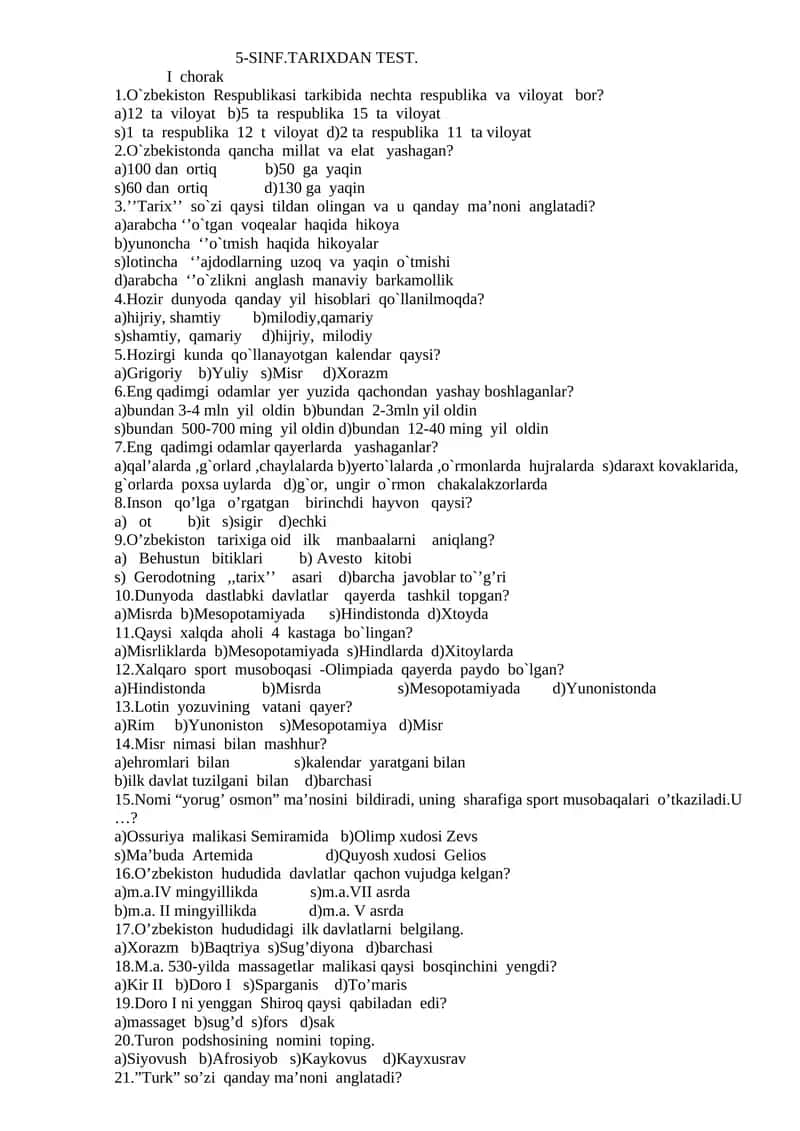 5-SINF.TARIXDAN TEST
